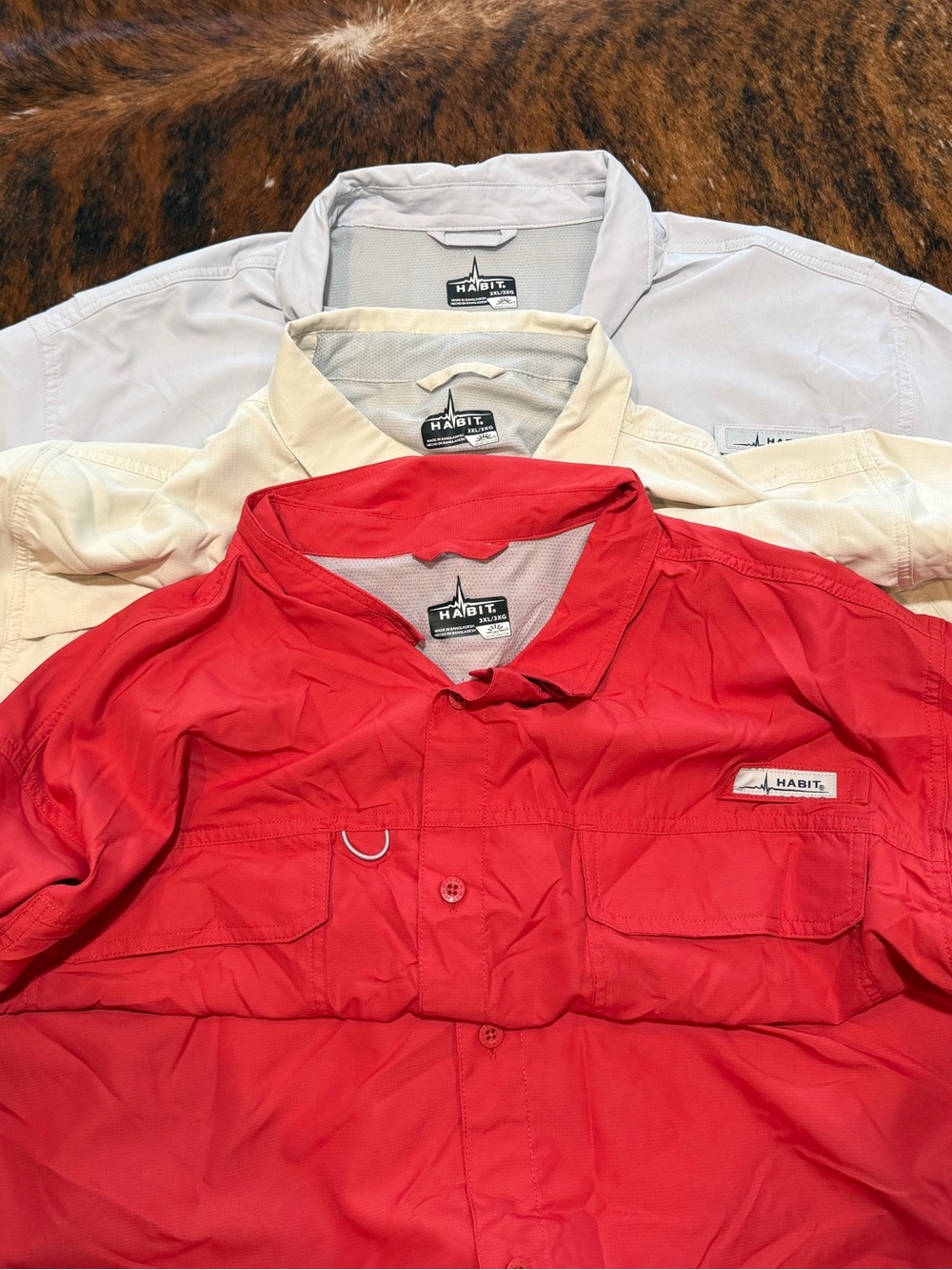 Habit Mens Short Sleeve UPF Fishing Shirt Button Down 3XL Red Gray Cream 3pc lot
